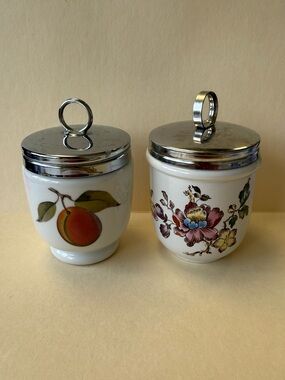 2 Vintage Large Egg Coddlers - 1 Wedgewood Swallow & 1 Royal Worcester Evesham.